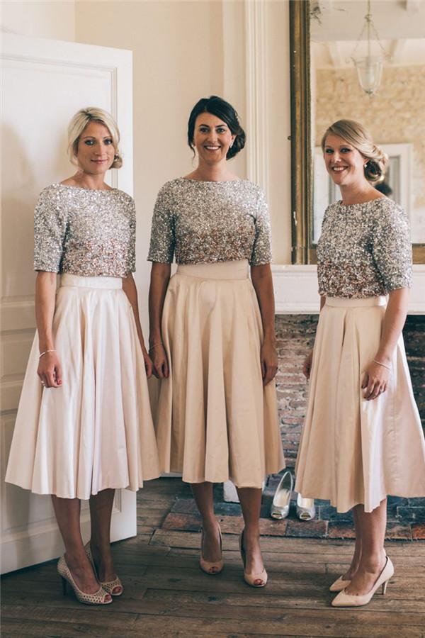 Premium beige silver half sleeved short wedding bridesmaid dress dress