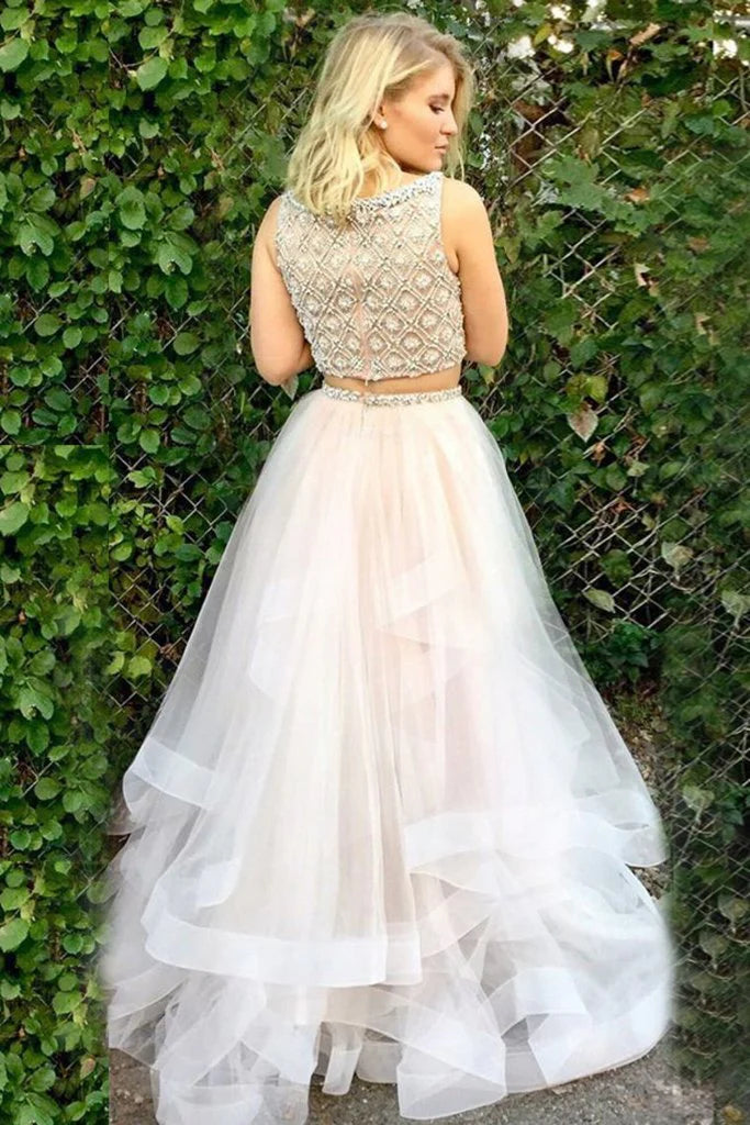 Beautiful and elegant two-piece neckline sheer ball dress