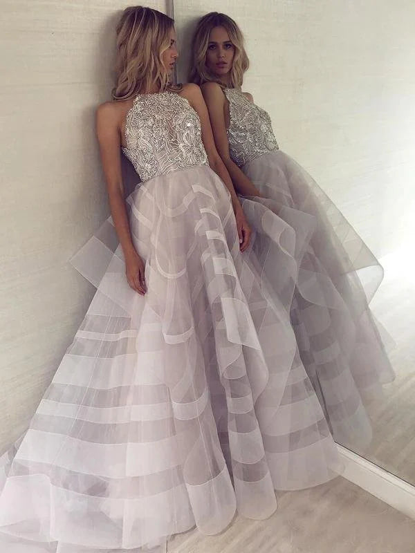 Fashionable A-line strapless sheer glitter ball hat backless ball dress
