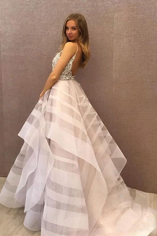 Fashionable A-line strapless sheer glitter ball hat backless ball dress