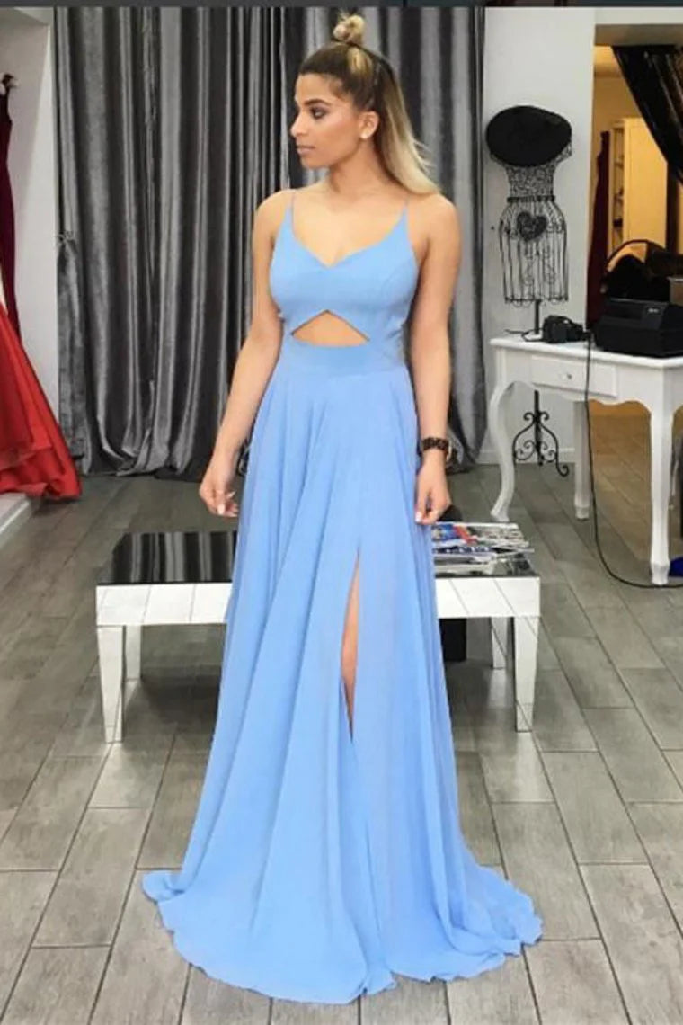 Elegant Chiffon Italian Noodle Strap Split Dress