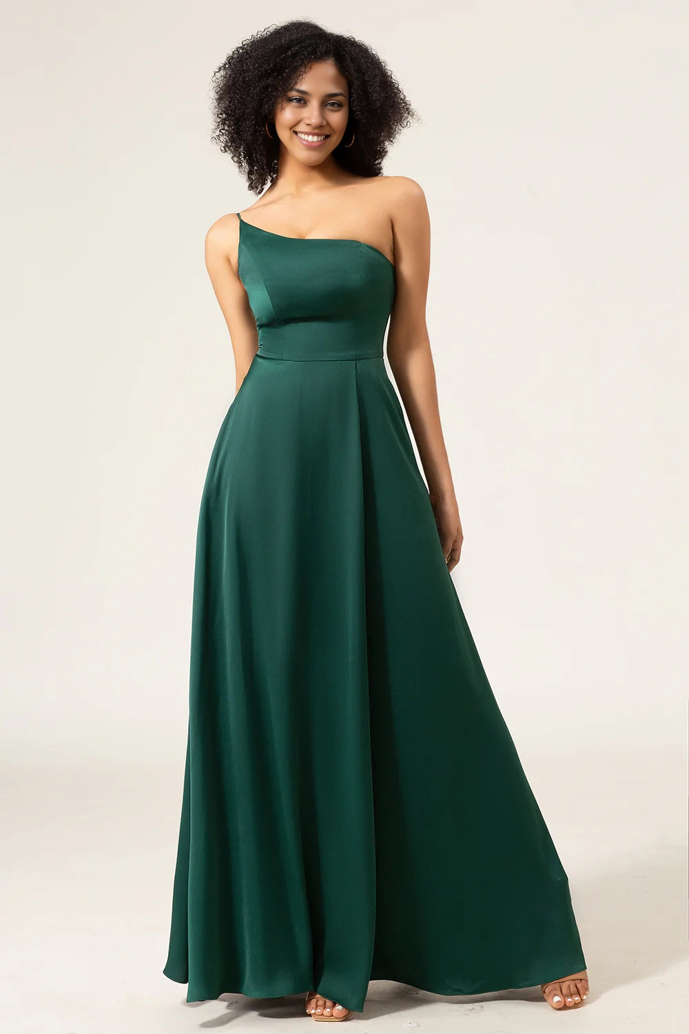 Classic A-line single shoulder sleeveless and floor chiffon slit bridesmaid dress