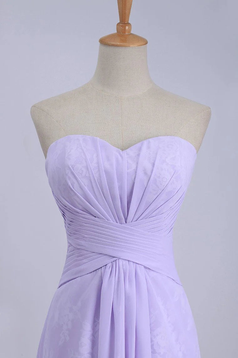 Asymmetric hem sweetheart A-line chiffon dress