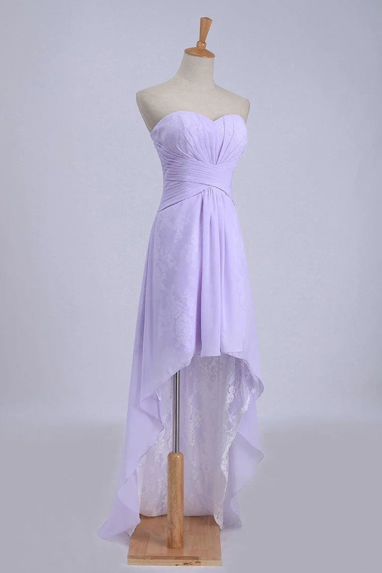 Asymmetric hem sweetheart A-line chiffon dress