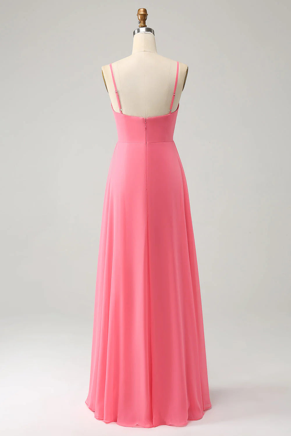 A Line Spaghetti Straps Chiffon Long Bridesmaid Dress With Slit