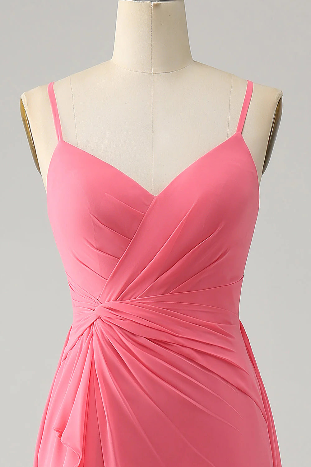 A Line Spaghetti Straps Chiffon Long Bridesmaid Dress With Slit