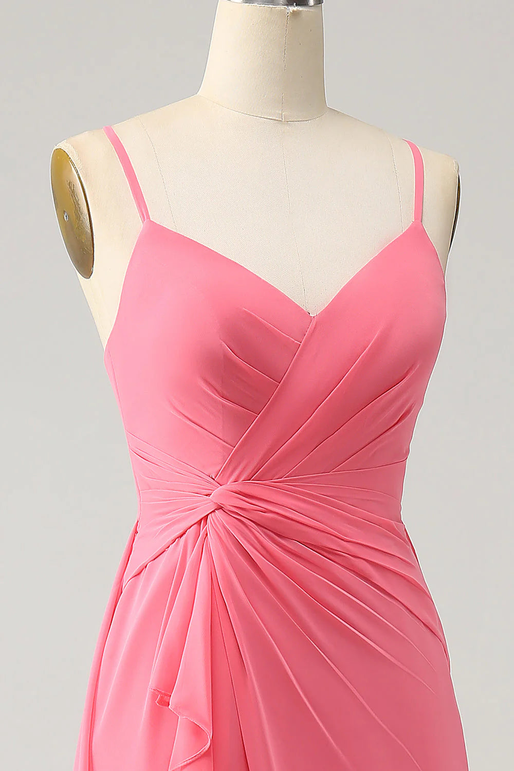 A Line Spaghetti Straps Chiffon Long Bridesmaid Dress With Slit