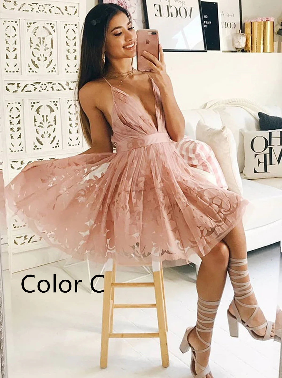 Cute and Sweet V-Neck Strap Back to School Dress Short Mini
