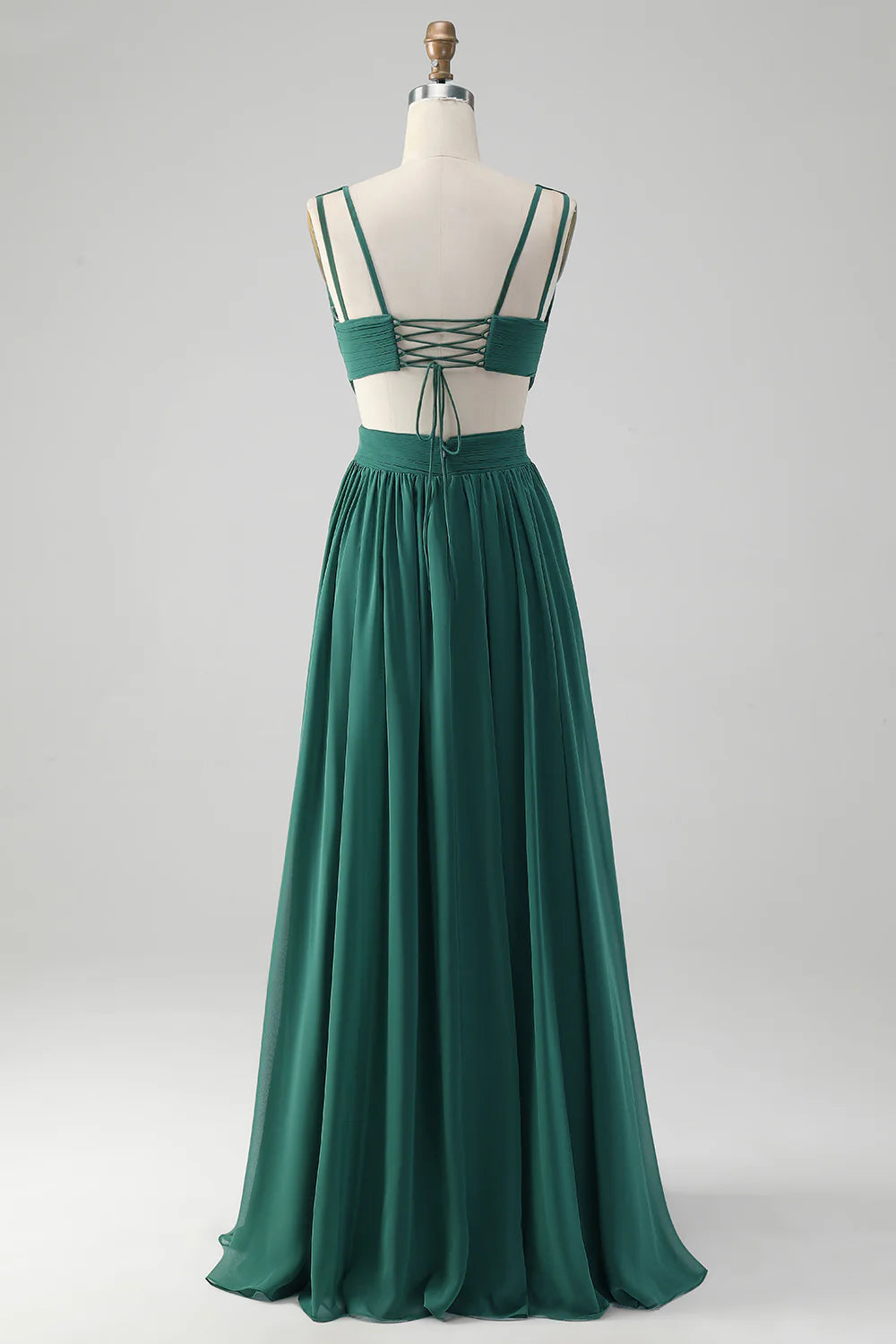 A Line V Neck Pleated Chiffon Long Bridesmaid Dress