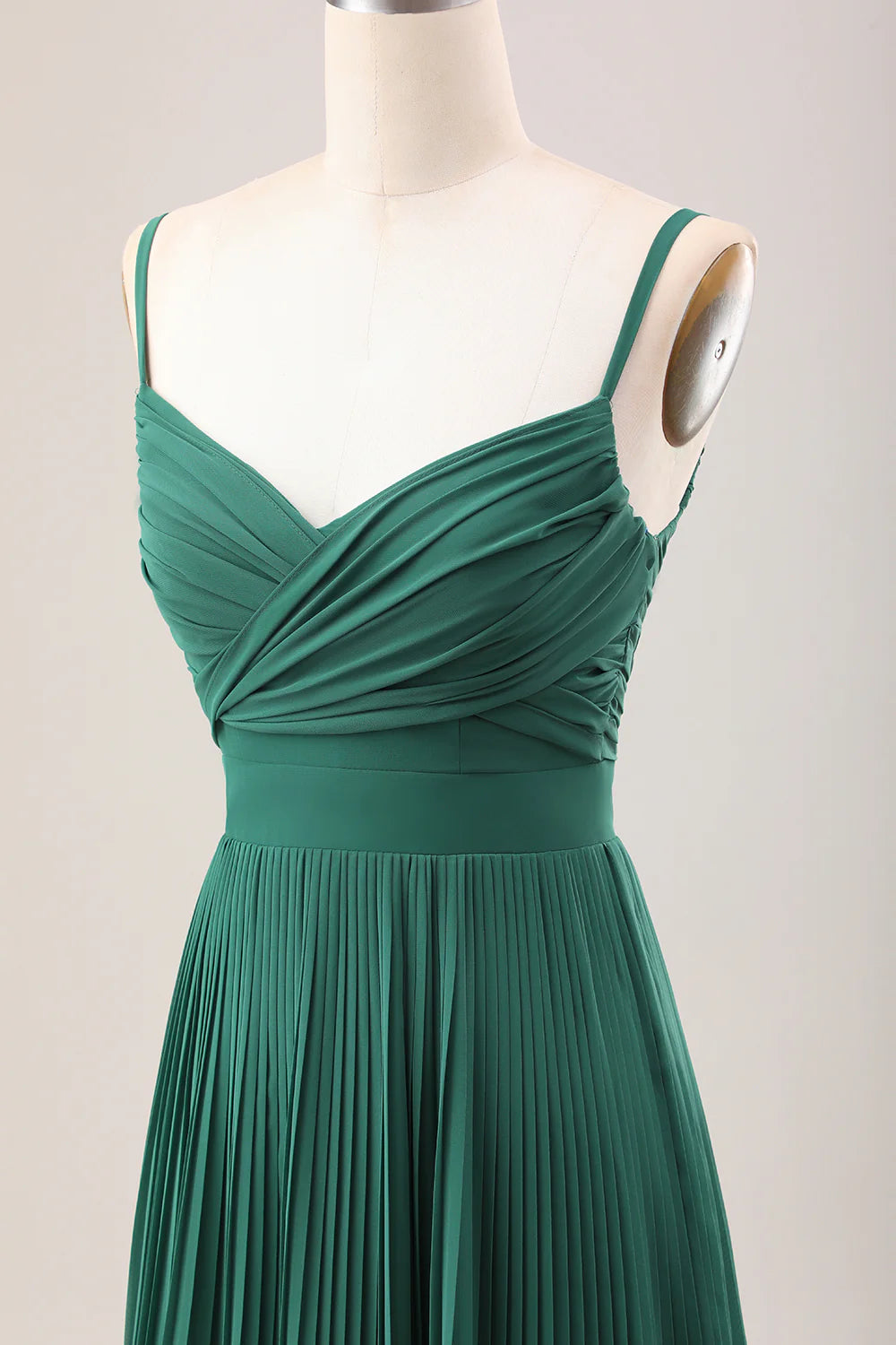 A-Line Spaghetti Straps Pleated Chiffon Long Bridesmaid Dress