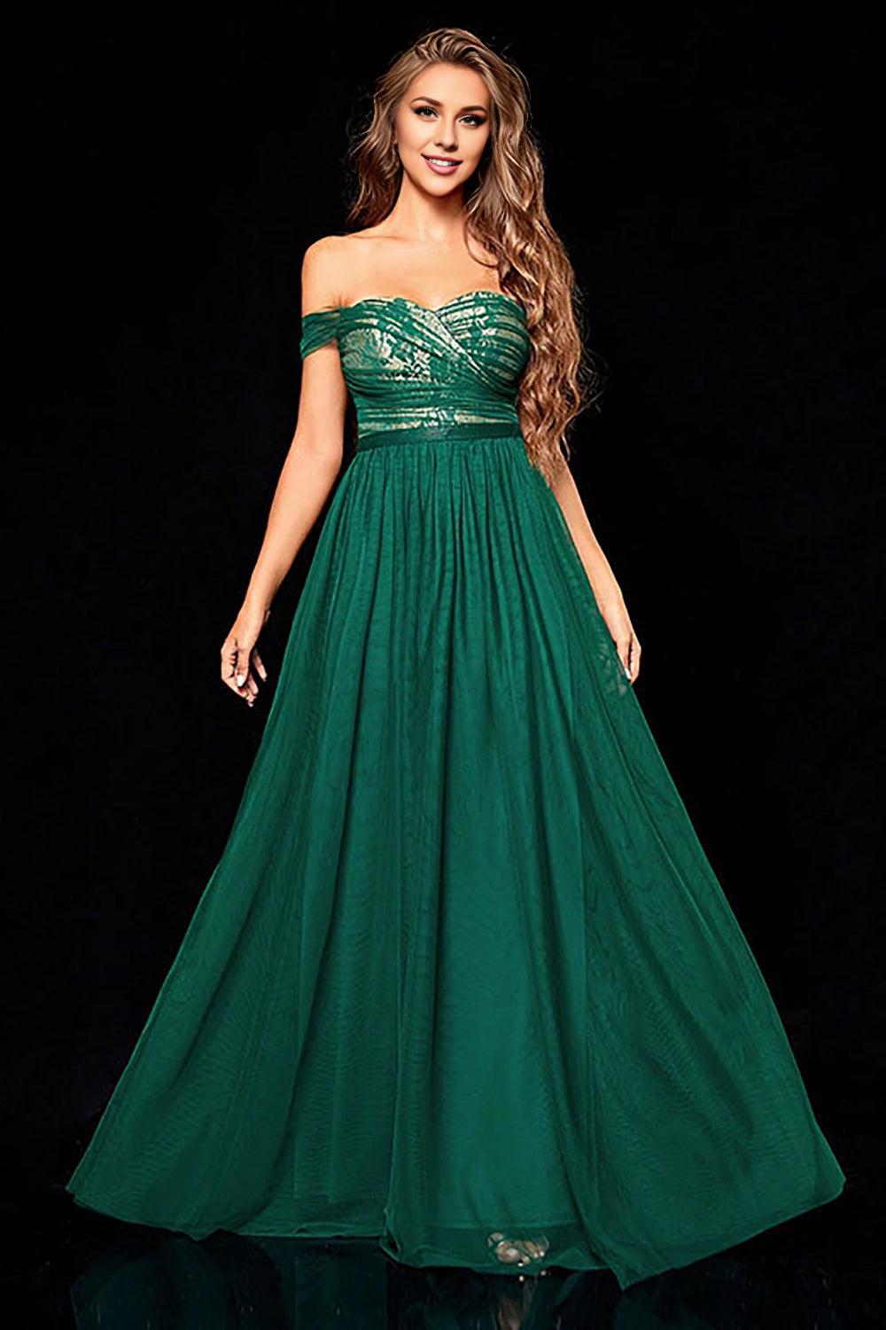 A Line Tulle Off the Shoulder Mother of the Bride Dresses With Pleated