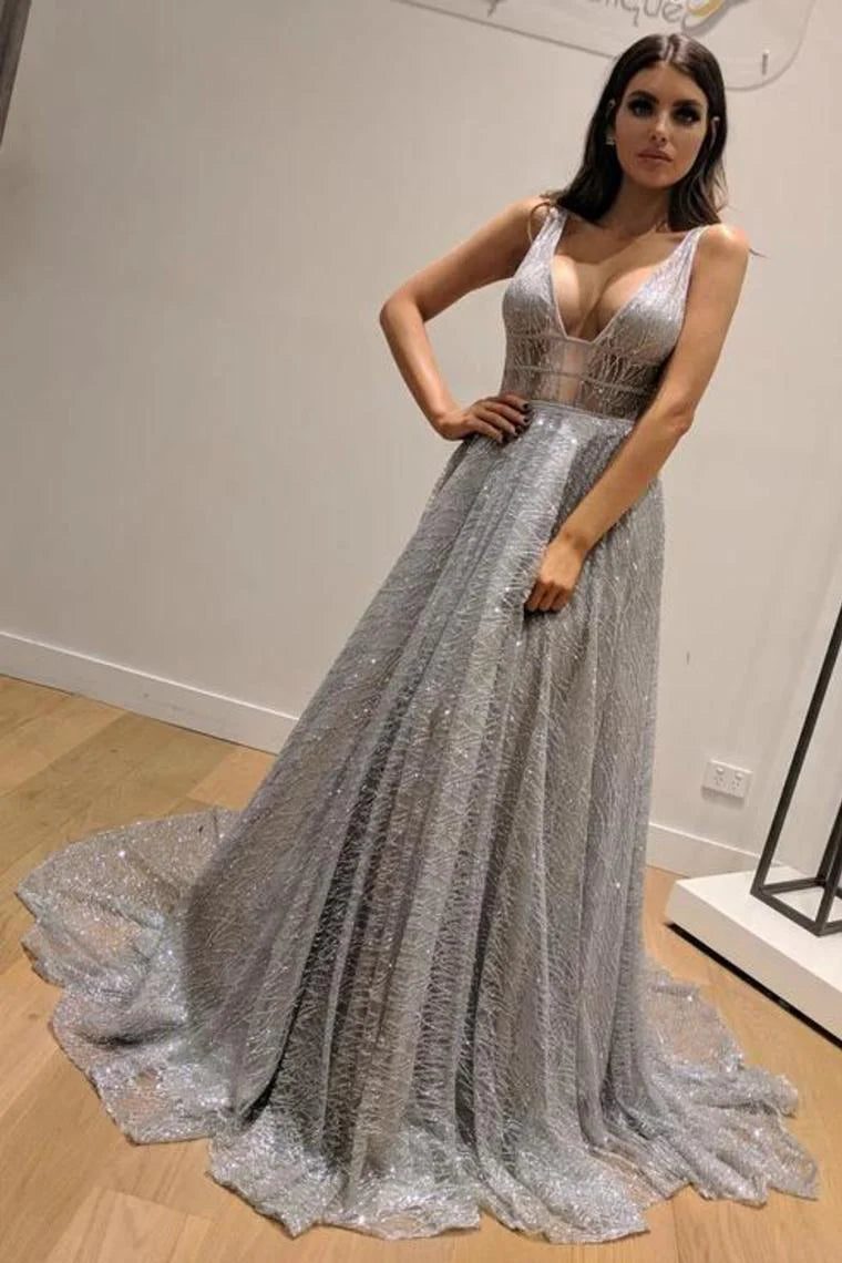 Shiny silver sequin ball backless formal engagement dress