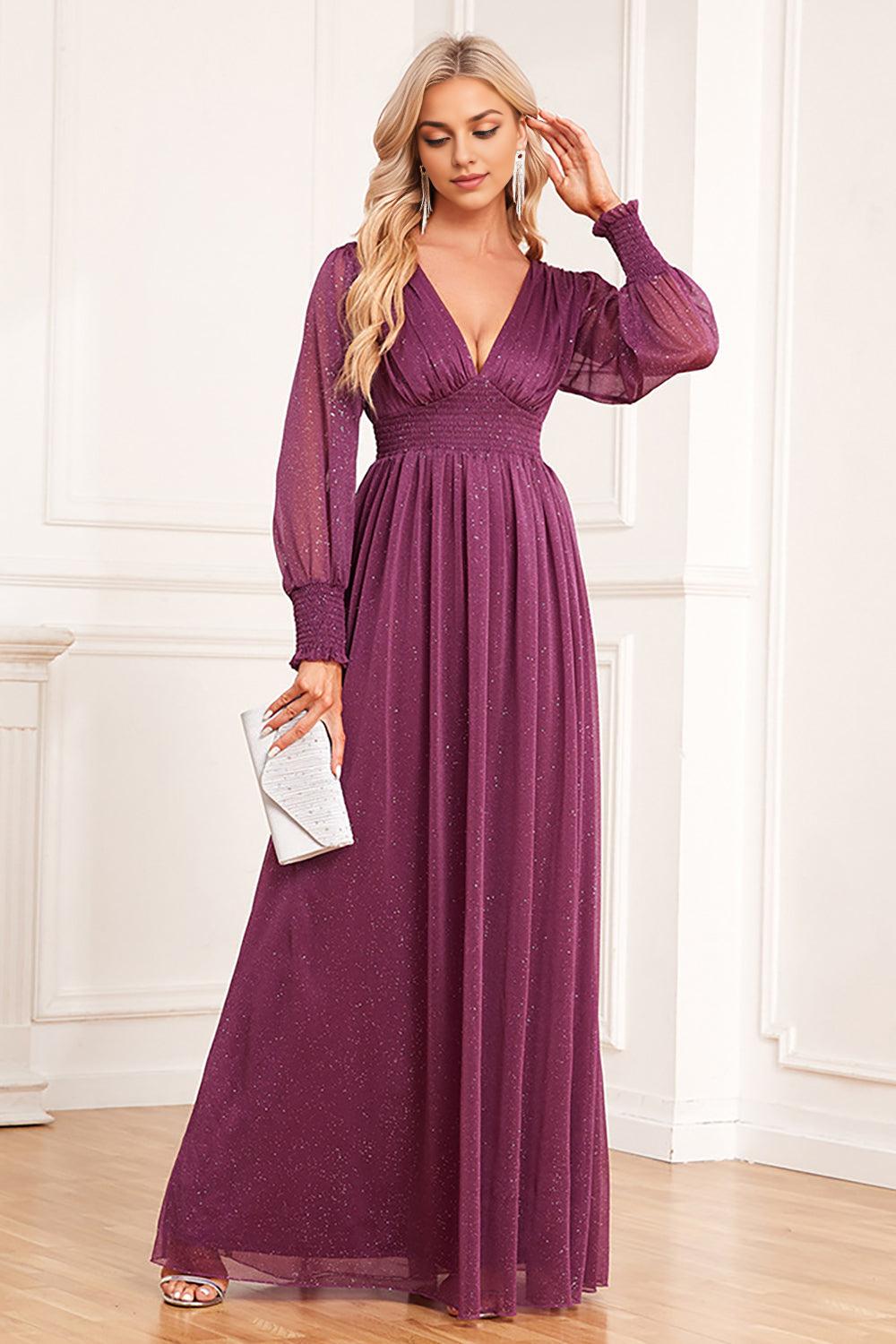 Desert Rose A Line V Neck Long Sleeves Floor Length Mother of the Bride Dresses