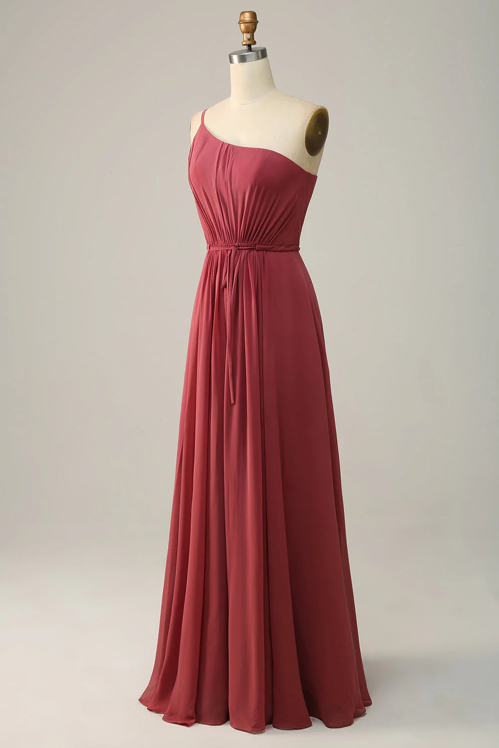A Line One Shoulder Chiffon Long Bridesmaid Dress