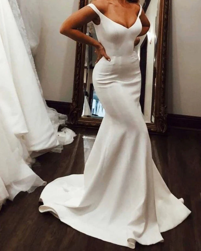 Mermaid V Neck Wedding Dress Off Shoulder