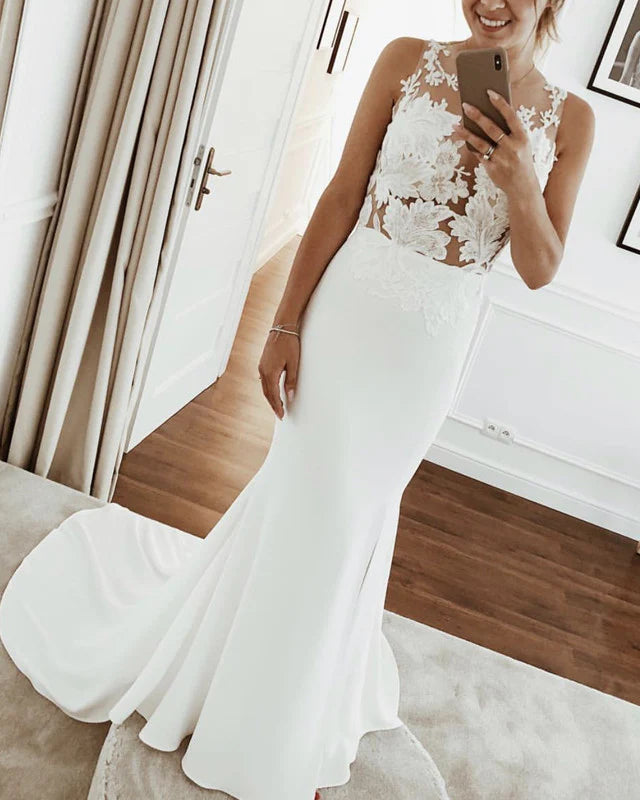 Neckline Mermaid Wedding Dress Appliques