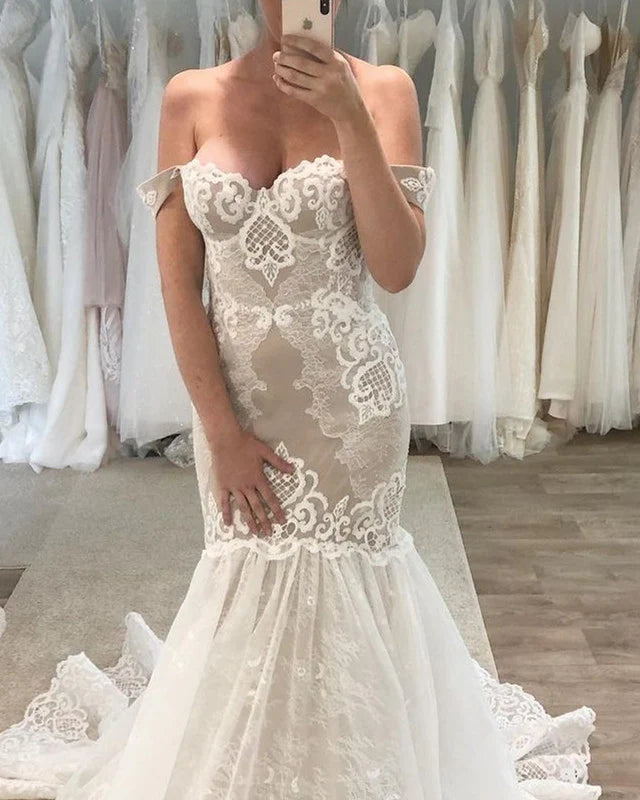 Elegant Lace Mermaid Wedding Gown Sweetheart Off Shoulder
