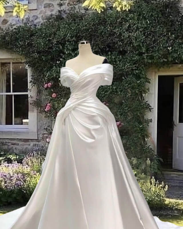 Satin Off The Shoulder Wedding Dress