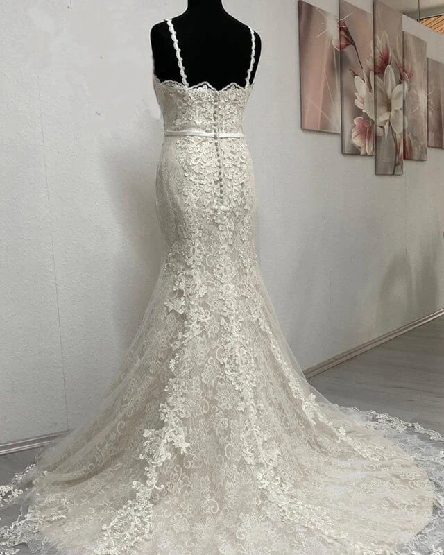 Lace Sweetheart Spaghetti Strap Wedding Gown