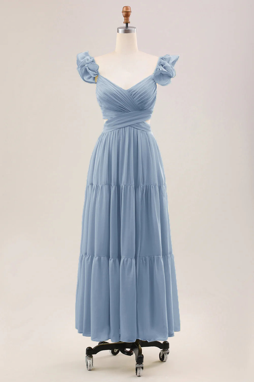 A Line Pleated Chiffon Wedding Party Guest Dress with Ruffles