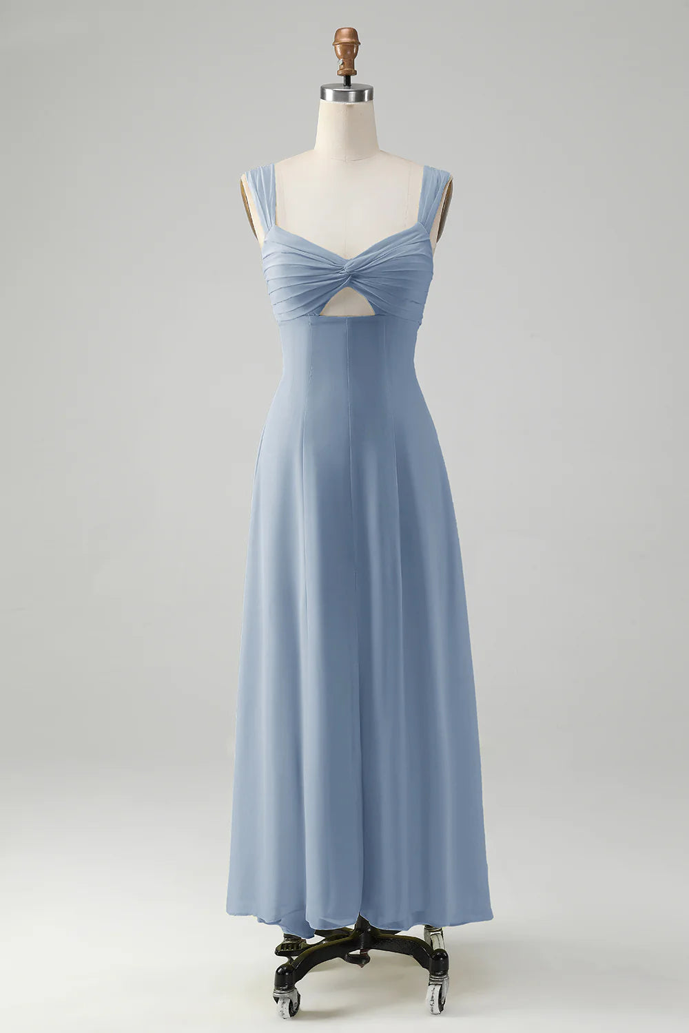 A Line Square Neck Keyhole Long Bridesmaid Dress