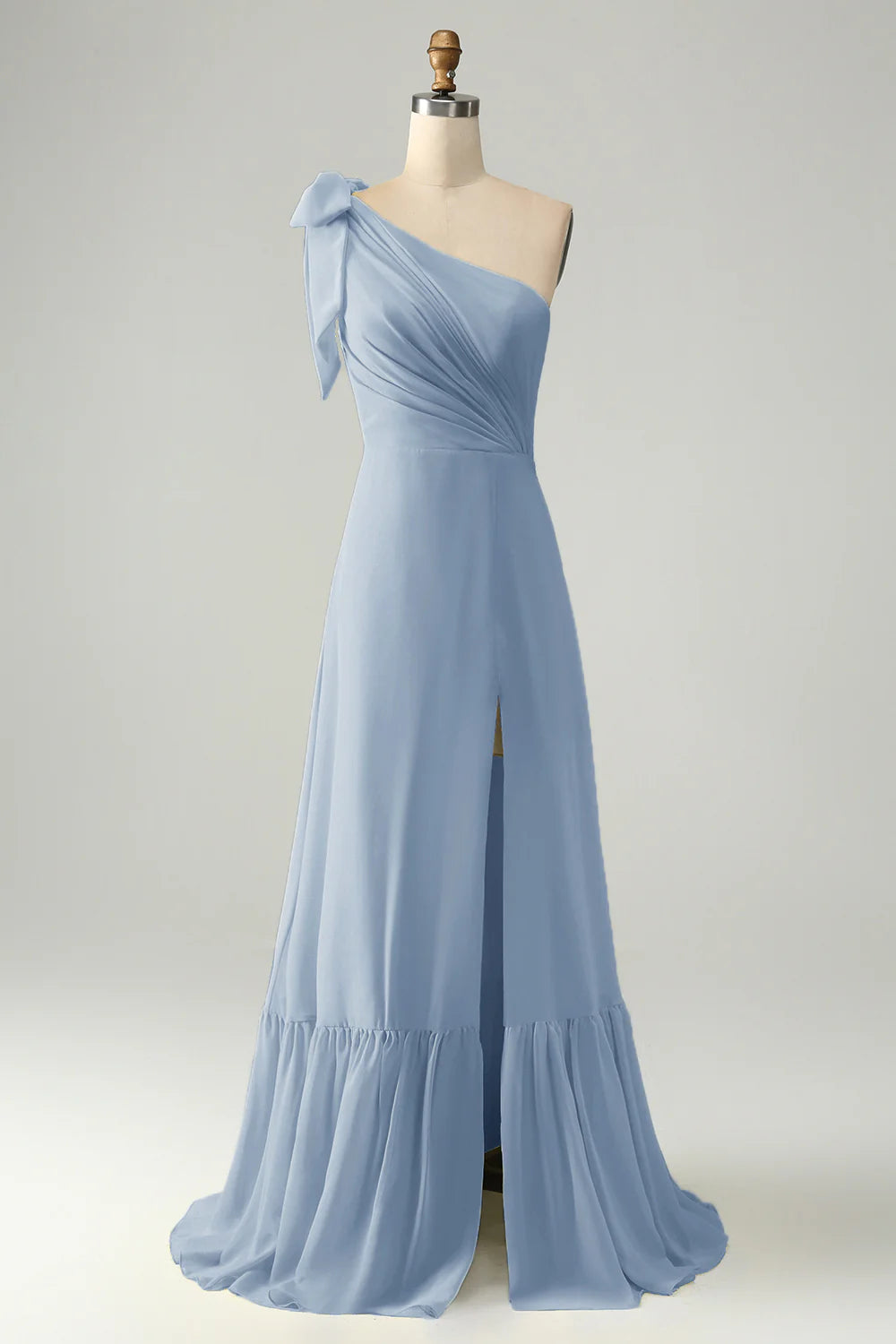 A Line One Shoulder Pleated Long Maxi Dress with Slit