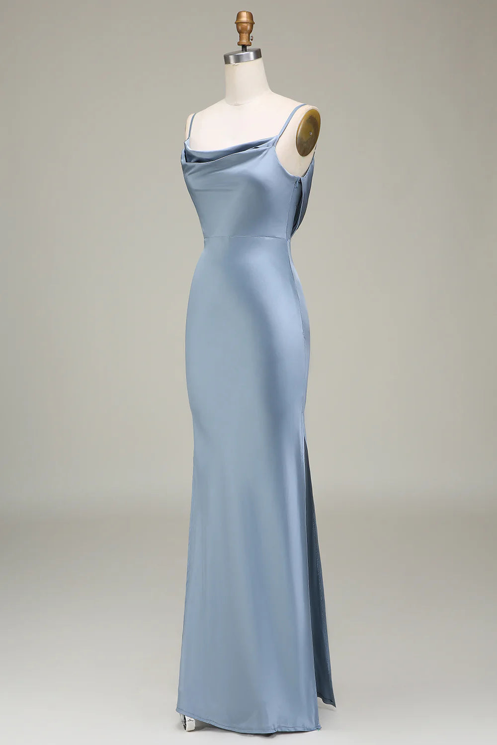 Sheath Spaghetti Straps Long Satin Bridesmaid Dress