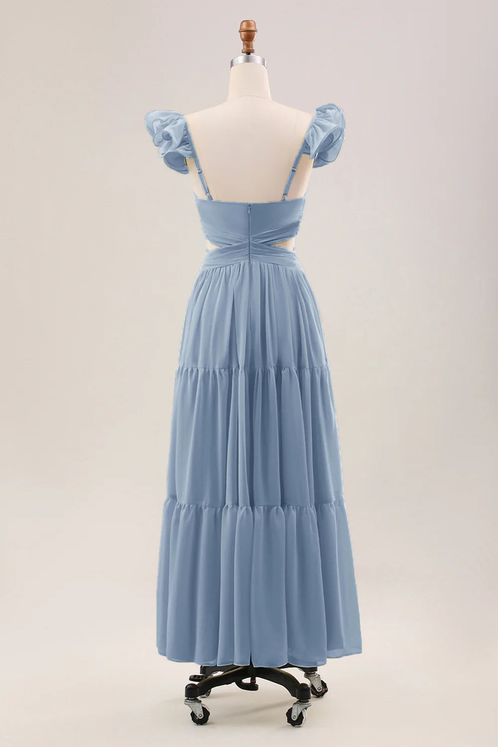 A Line Pleated Chiffon Wedding Party Guest Dress with Ruffles