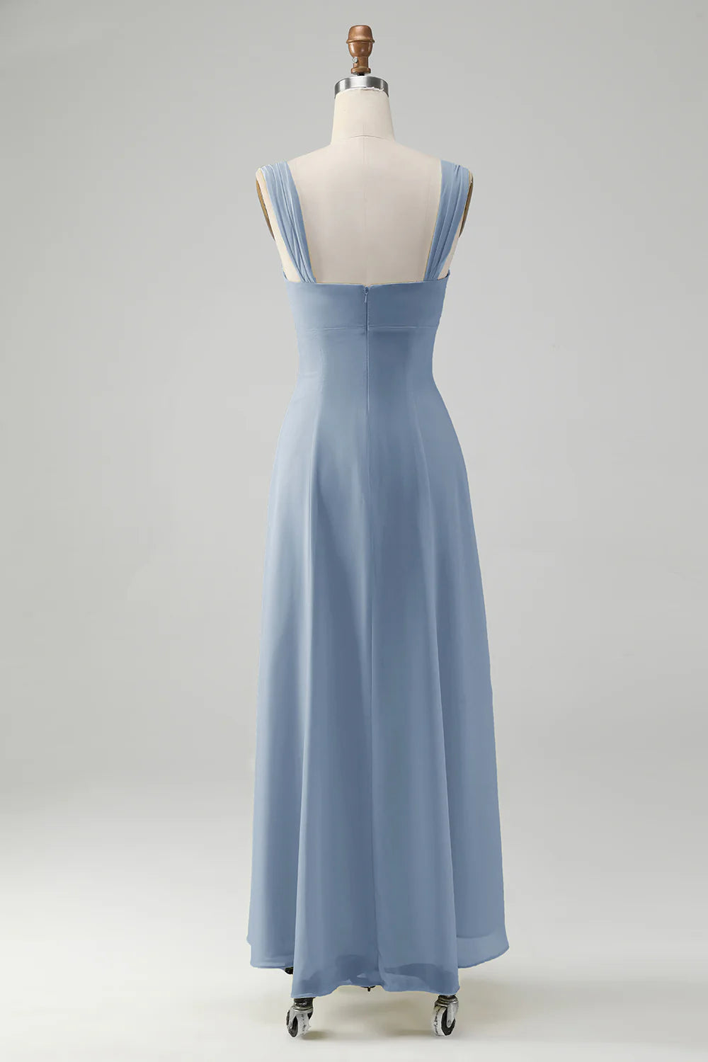 A Line Square Neck Keyhole Long Bridesmaid Dress