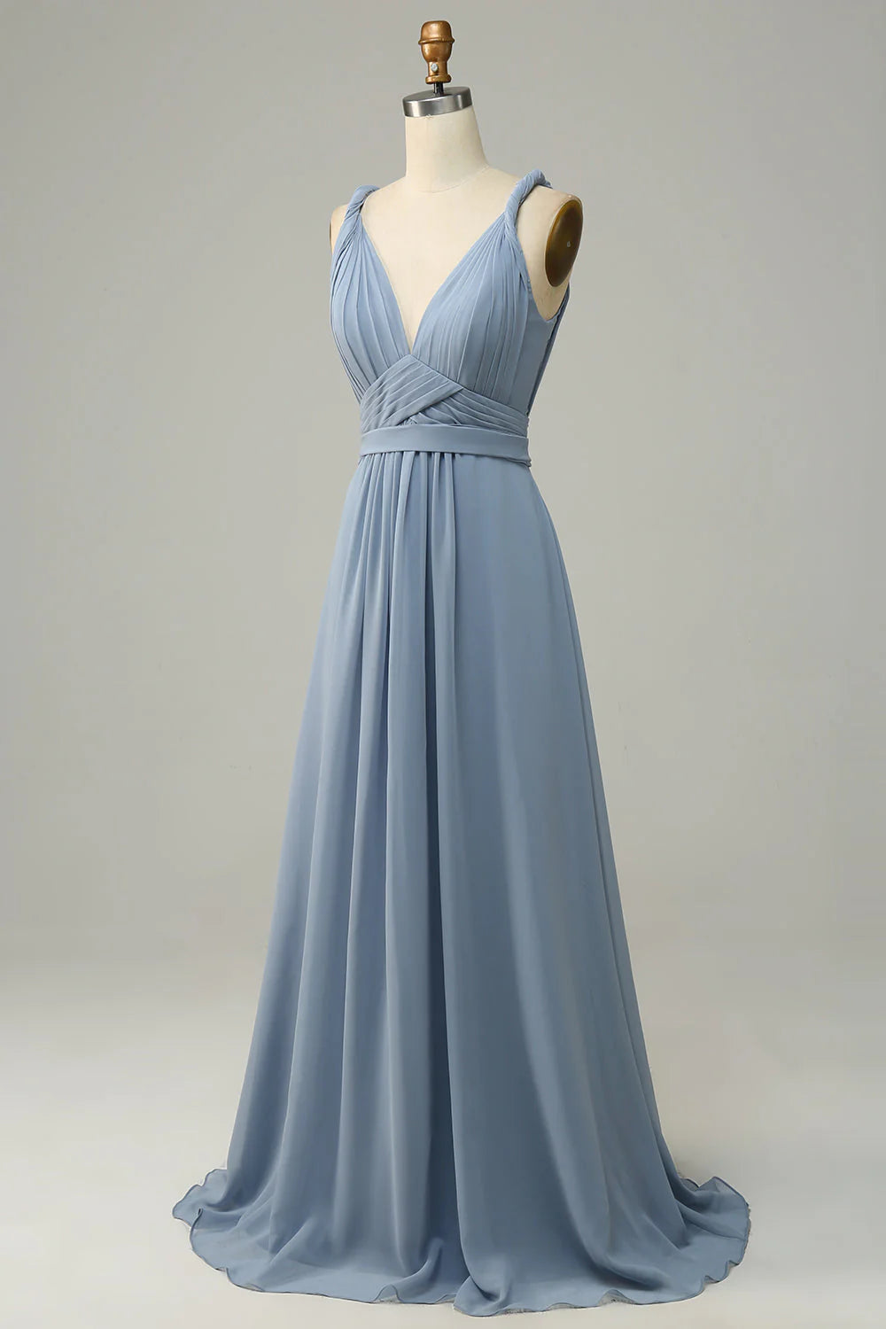 A Line Deep V Neck Chiffon Bridesmaid Dress