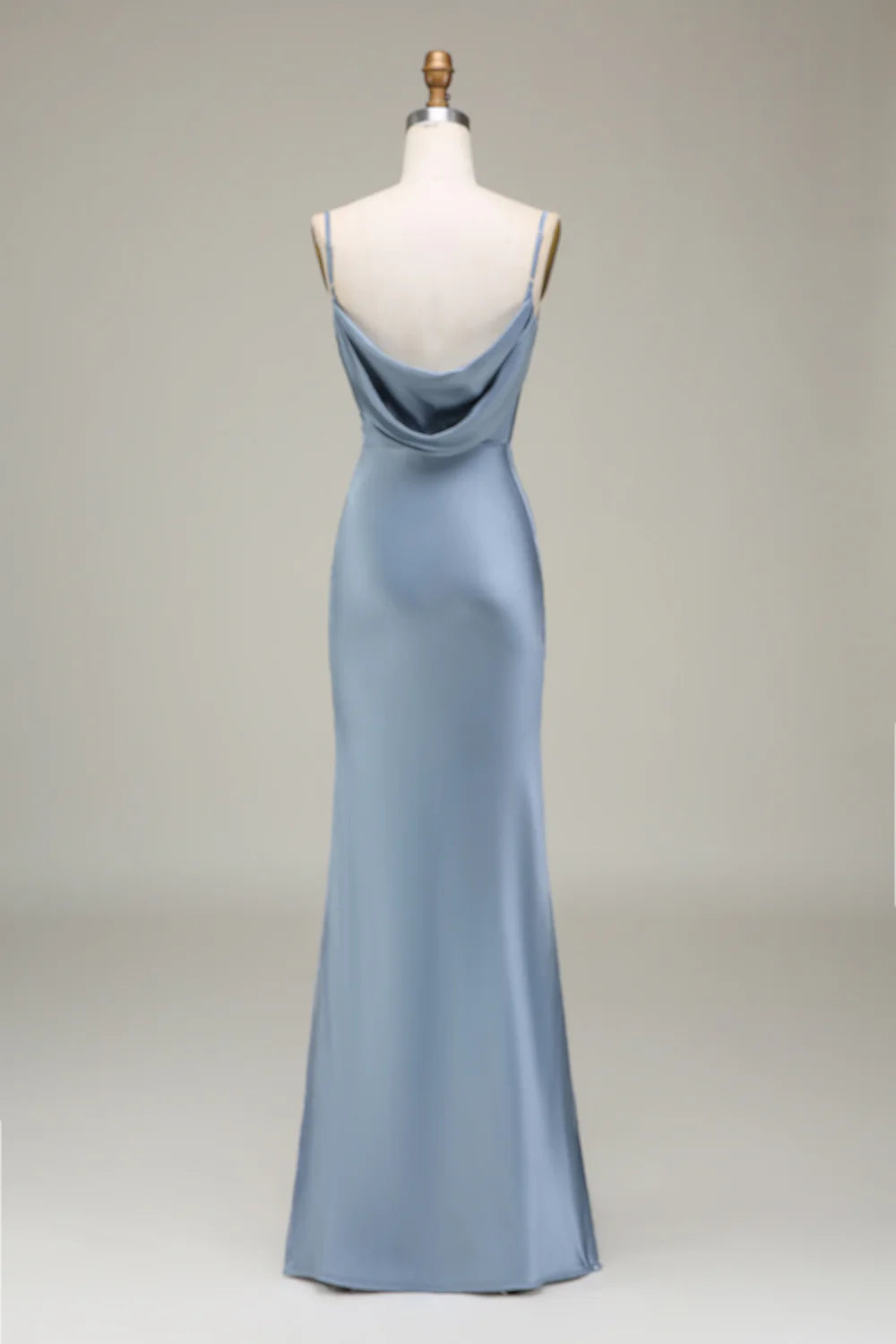 Sheath Spaghetti Straps Long Satin Bridesmaid Dress