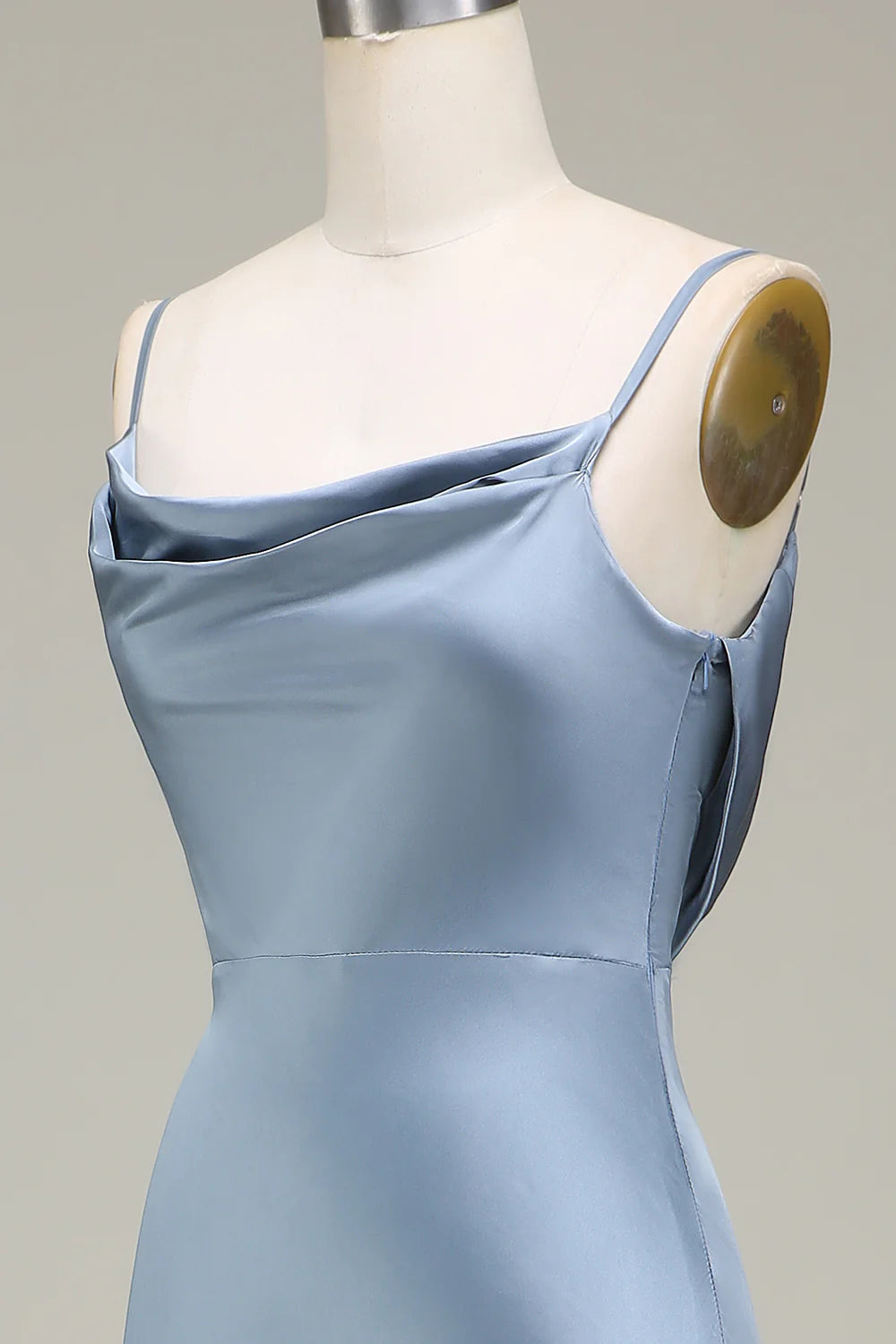 Sheath Spaghetti Straps Long Satin Bridesmaid Dress