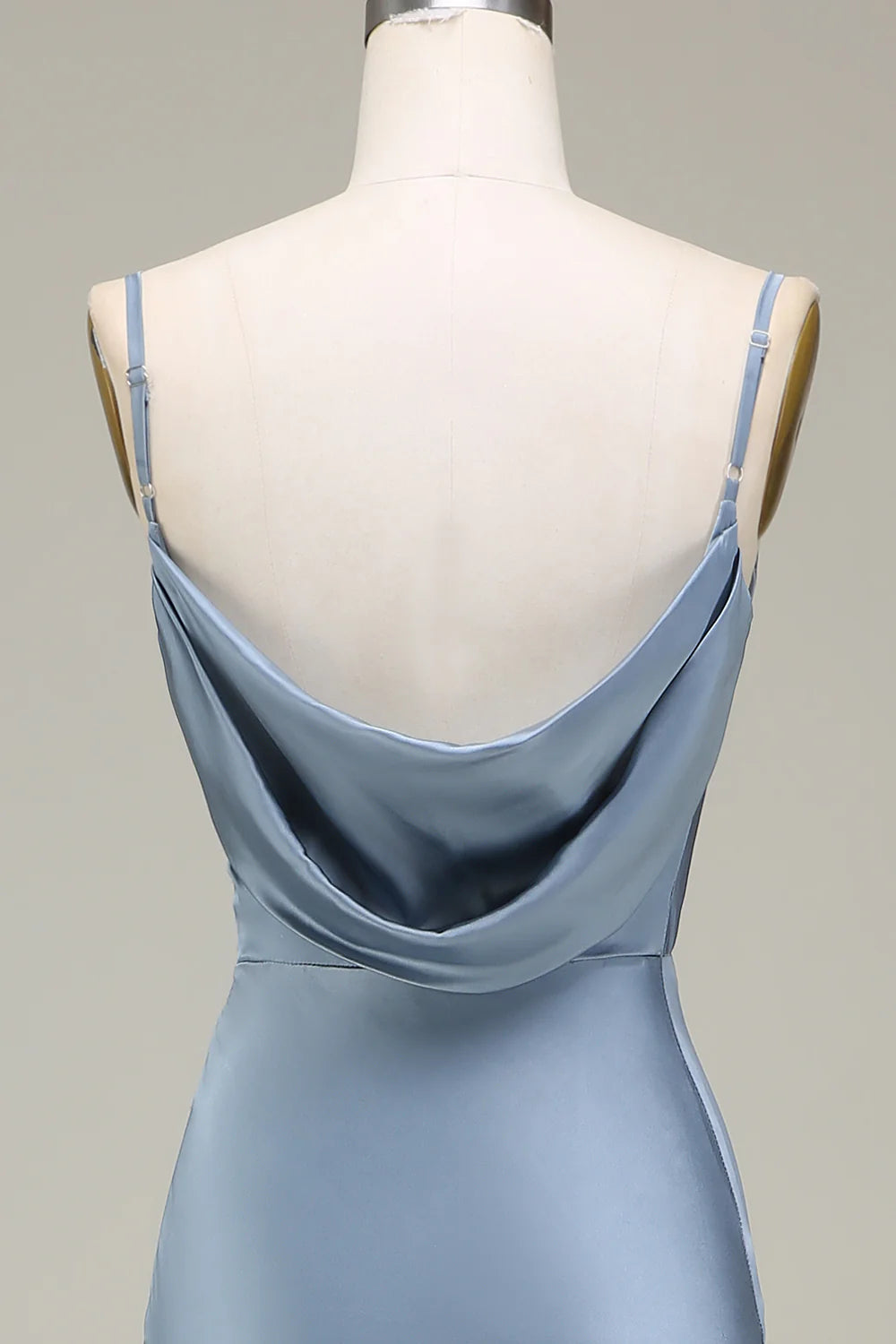 Sheath Spaghetti Straps Long Satin Bridesmaid Dress