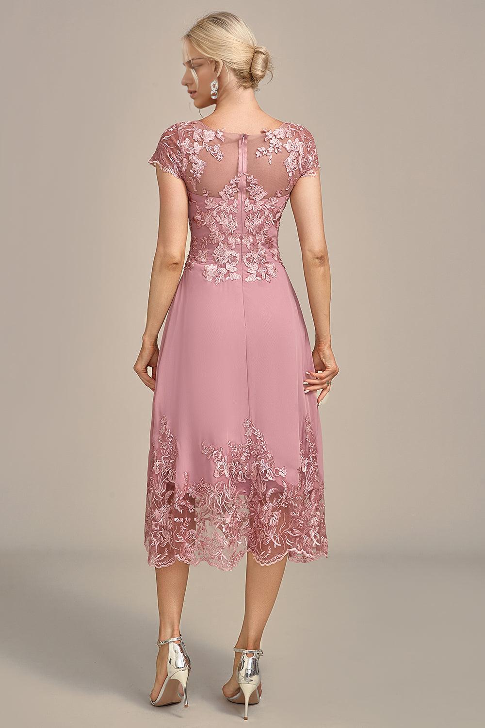 A-Line Tea-Length Mother of the Bride Dress With Sequins