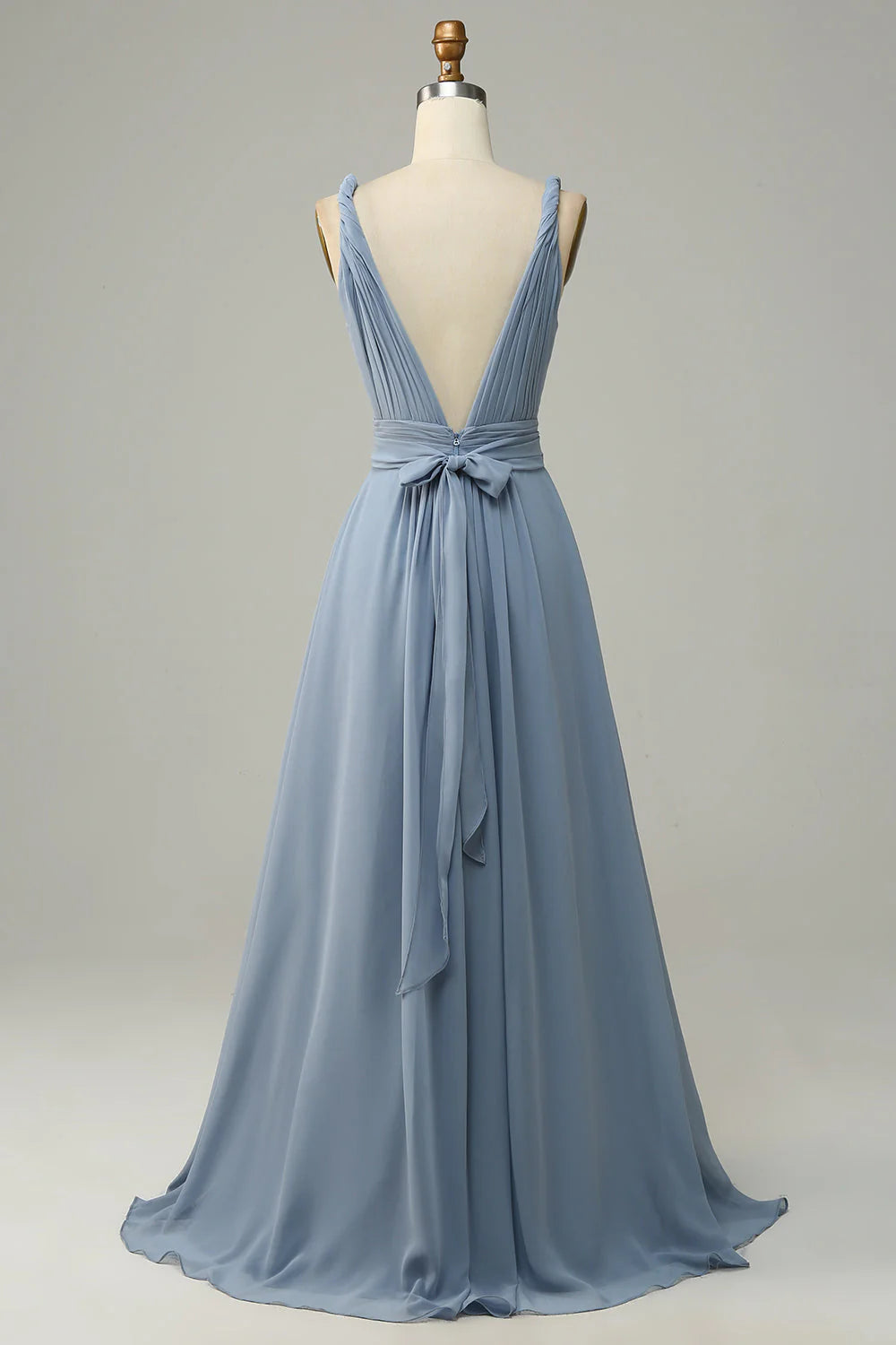 A Line Deep V Neck Chiffon Bridesmaid Dress