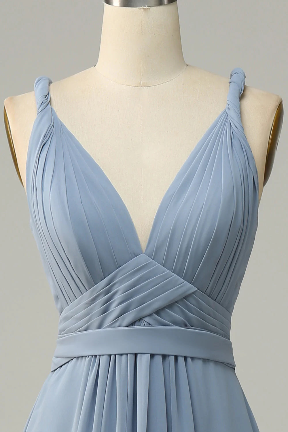 A Line Deep V Neck Chiffon Bridesmaid Dress