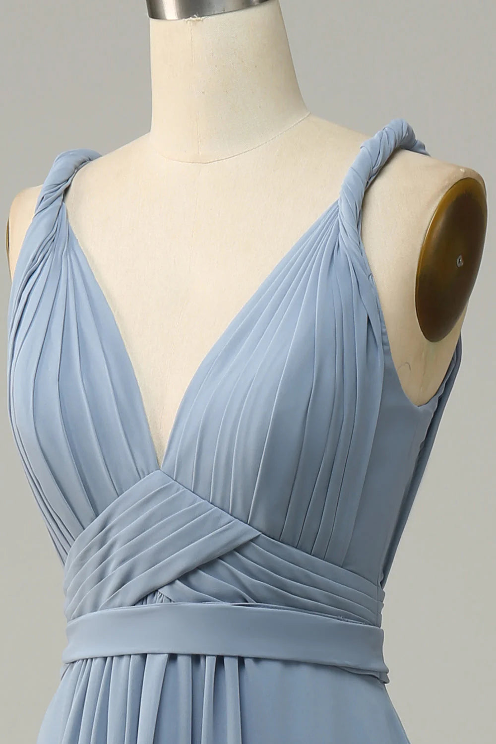 A Line Deep V Neck Chiffon Bridesmaid Dress
