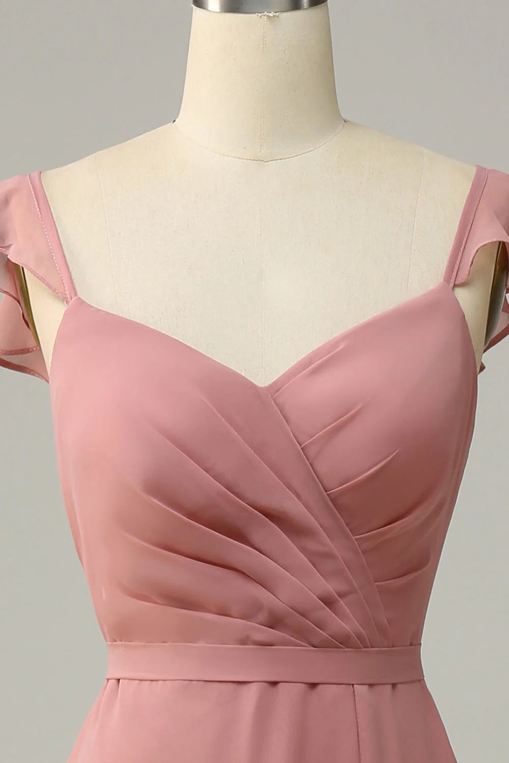 A Line Ruffles Long Chiffon Bridesmaid Dress With Slit