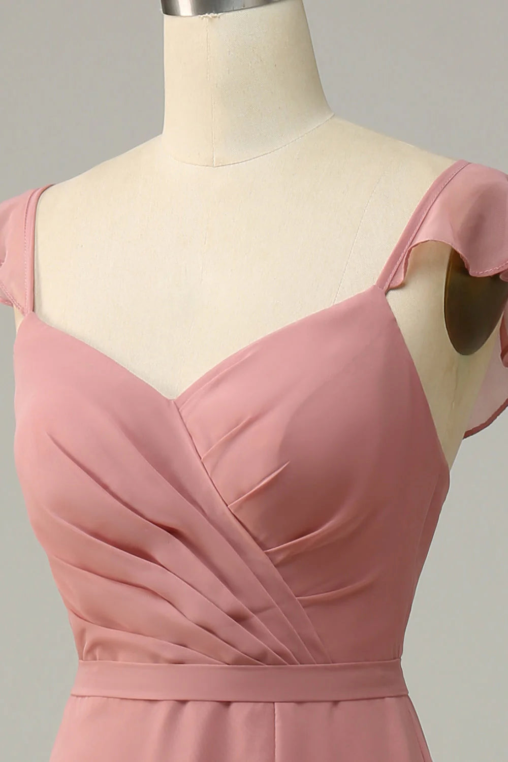A Line Ruffles Long Chiffon Bridesmaid Dress With Slit