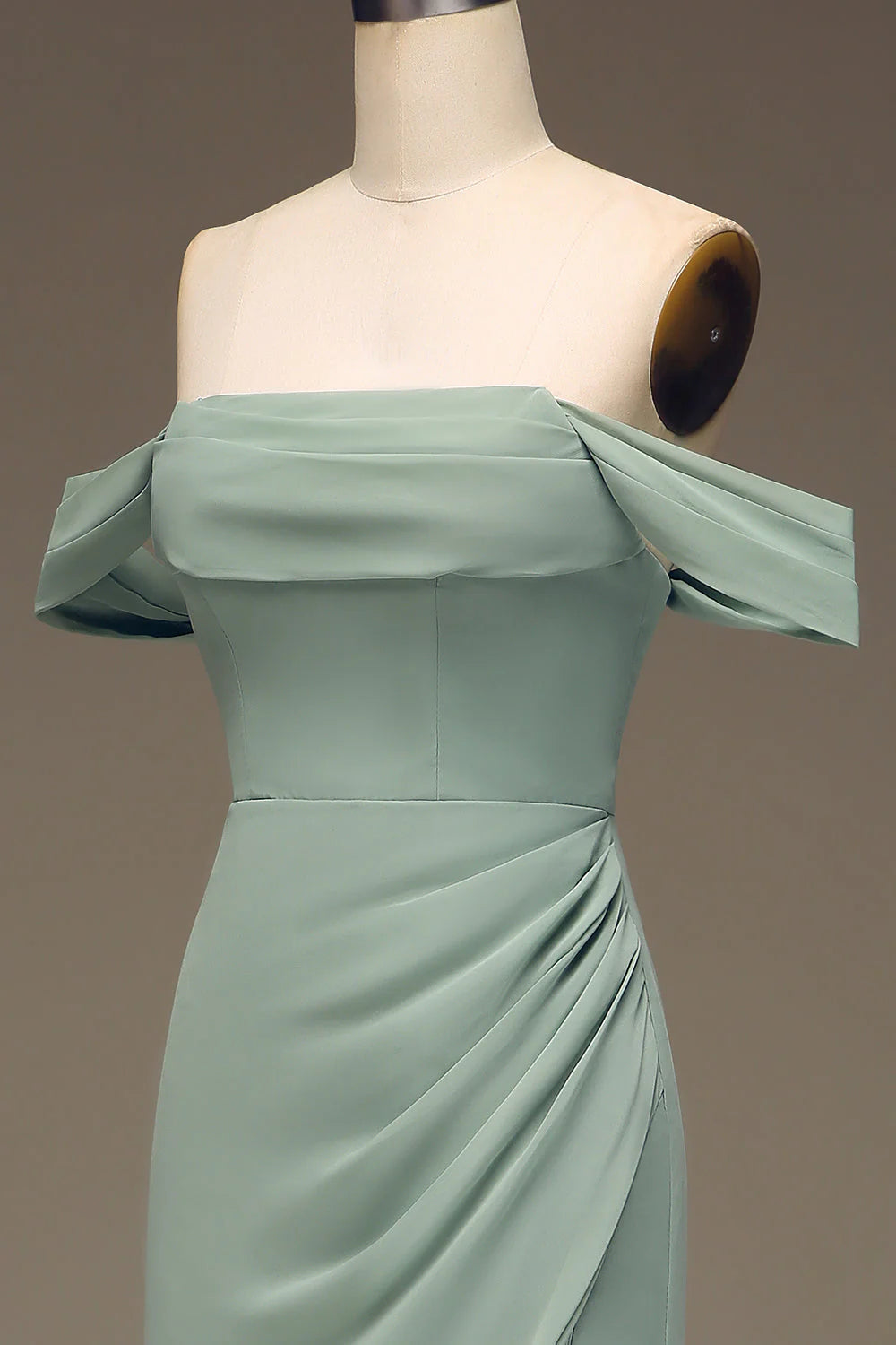 Off the Shoulder Pleated Long Chiffon Bridesmaid Dress With Slit