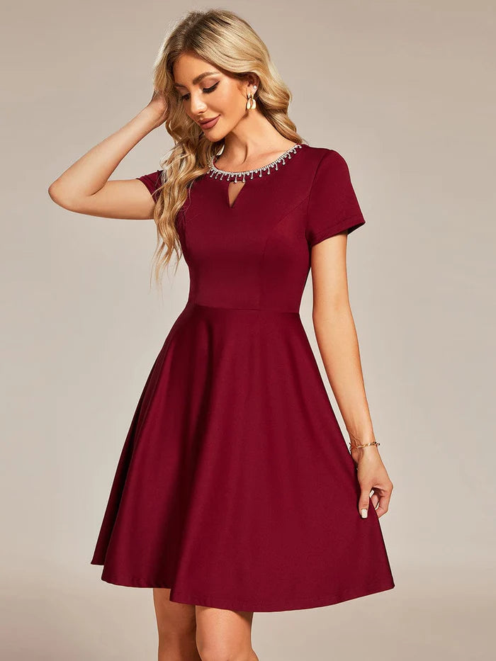 Water Diamond Necklace A-line Mini 2024 Summer Casual Dress