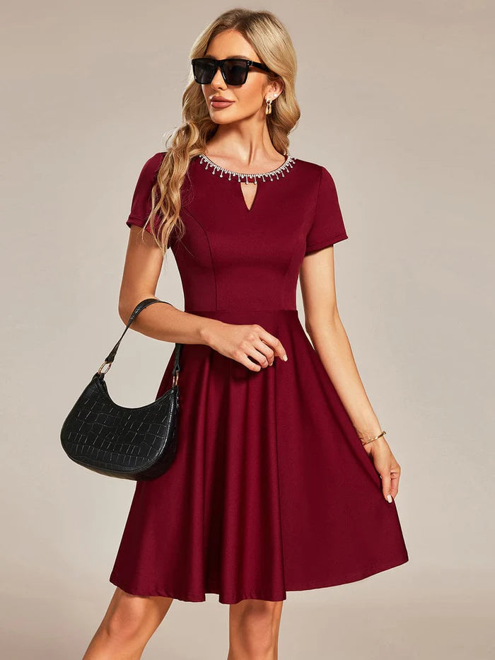 Water Diamond Necklace A-line Mini 2024 Summer Casual Dress