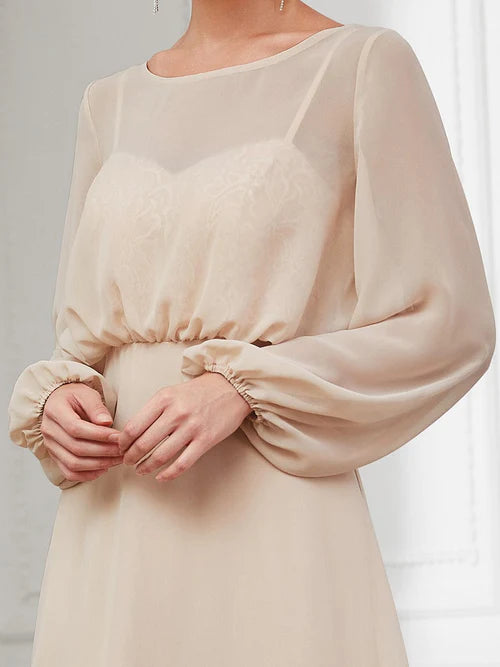 Dream Elegant Long sleeved Chiffon A-line Formal Evening Dress