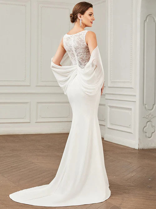 Chiffon Sexy Cold Shoulder Drop Sleeve Lace Fishtail Wedding Dress