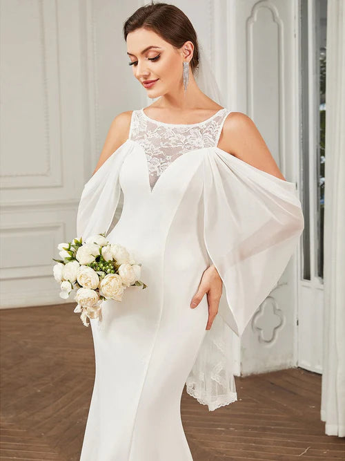 Chiffon Sexy Cold Shoulder Drop Sleeve Lace Fishtail Wedding Dress