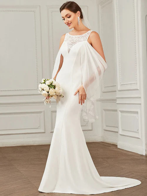 Chiffon Sexy Cold Shoulder Drop Sleeve Lace Fishtail Wedding Dress