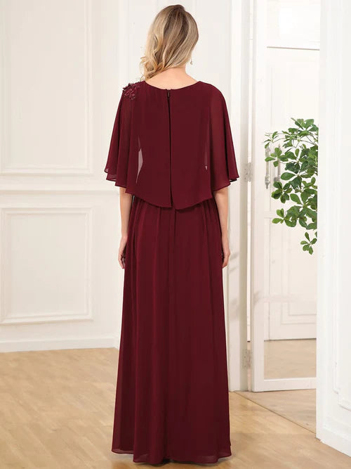 Slim fit round neck A-line chiffon cape, bride mother dress