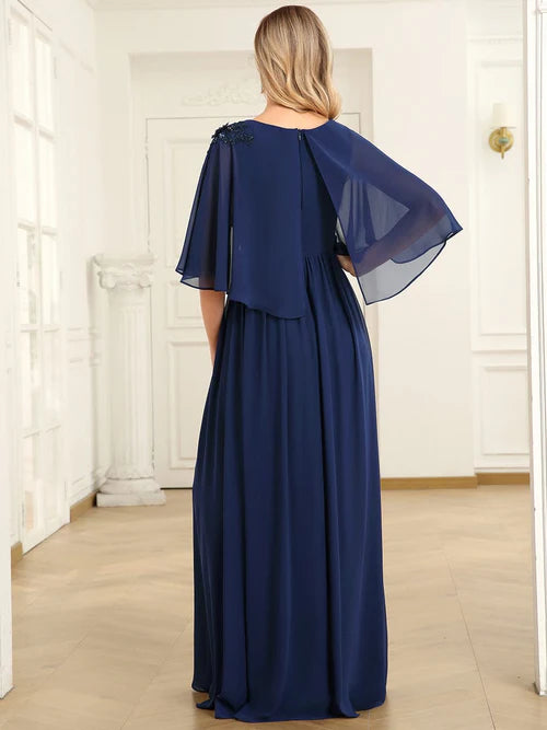 Slim fit round neck A-line chiffon cape, bride mother dress