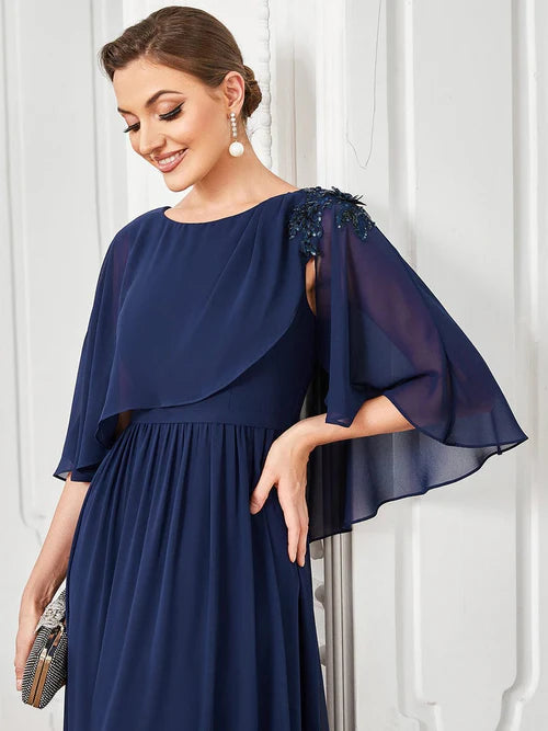 Slim fit round neck A-line chiffon cape, bride mother dress