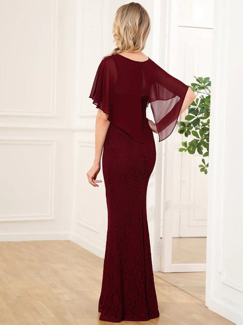Elegant lace fish tail chiffon bridal mother outfit